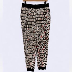Moschino  women Black and White Logo Joggers with Red Accents